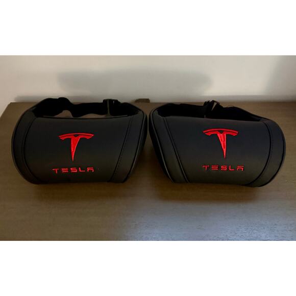 2 pieces Tesla Cushion Neck Headrest Premium Detachable Support Black & Red NEW - Picture 4 of 7